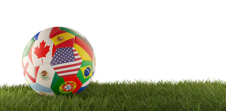soccer ball with flags design 3d-illustration