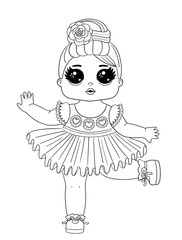Line art baby dolls character. Cute outline baby doll isolated on white background. Perfect for fabric or nursery decor.