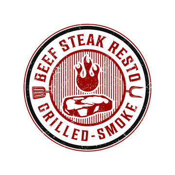 Bbq barbecue barbeque logo vintage style, food drink restaurant lebel icon simple minimalist.