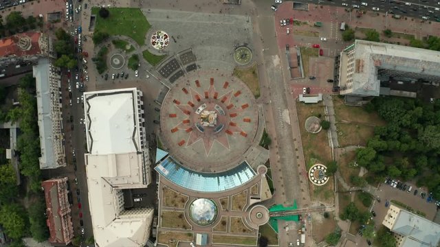Kiev, Ukraine-July 2019: Independence Square in Kiev. Historical sights of Ukraine. Aerial view drone view