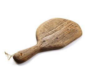 old vintage cutting board on a white background