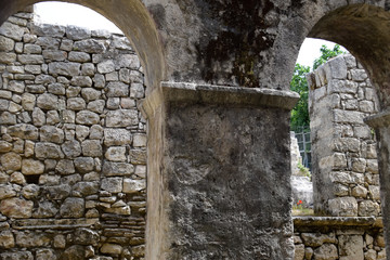 Naklejka premium building of the Church of St. Nicholas in Turkey, Demre. Walls, columns and frescoes on the wall of the temple.