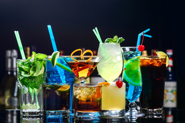 Smoking shisha and glasses with alcoholic limoncello.Hookah and alcohol