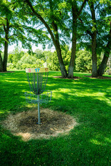 Disc Golf basket on a disc golf course