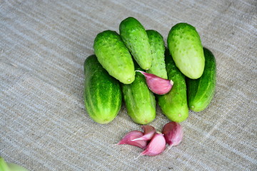 Fresh vegetables. Cucumbers, garlic. Food