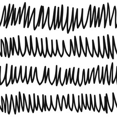 Hand drawn seamless pattern with Black and white Vector doodle lines.  Abstract pencil drawing stripes background. Artistic illustration grunge elements strokes