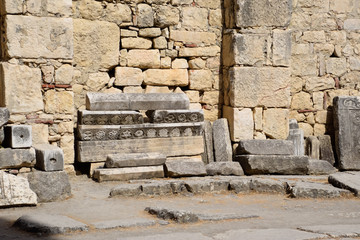 The building of Church of St Nicholas in Turkey, Demre. Walls, antique columns