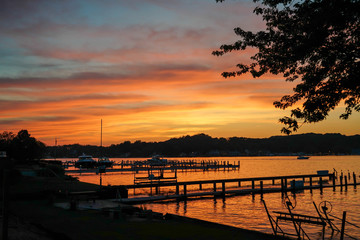 Fototapeta premium Sunset over Lake Macatawa in Holland Michigan
