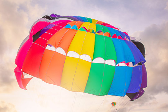 Parasailing Blue sky background At Patong Beach Phuket Thailand