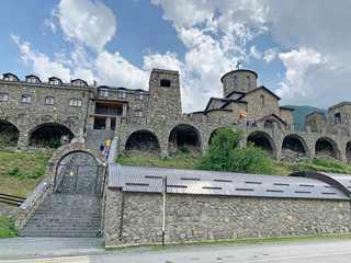 Fototapeta premium Fiagdon, Russia, North Ossetia. Ossetian Christian orthodox temple in Fiagdon Alan dormition monastery, Cathedral of the Iberian (Mozdok) icon of the mother of God