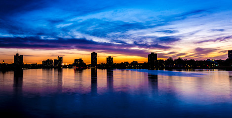 Boston, Massachussetts on Charles River at sunset