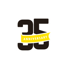 35 Years Anniversary Number With Yellow Ribbon Celebration Vector Template Design Illustration