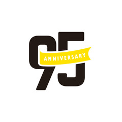 95 Years Anniversary Number With Yellow Ribbon Celebration Vector Template Design Illustration