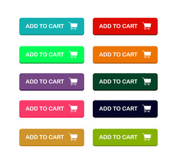 set add to cart colorful buttons on White background. icons Web Vector illustration 