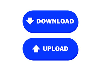 blue button download and upload set for web. isolated vector. 