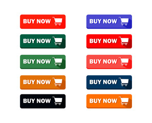 set Buy now colorful buttons on White background. icons Web Vector illustration 