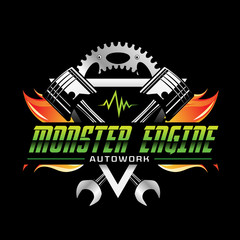 Fire Power Monster Engine Logo Design Symbol Icon
