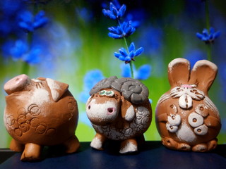 Clay toys, namely clay pig, lamb and bunny