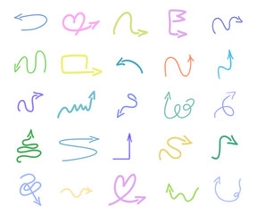 Colored infographic elements isolated on white. Set of sketchy indicator signs. Hand drawn simple pointers. Line art. Abstract arrows. Symbols for work