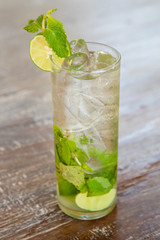 A glass of minty non-alcoholic mojito