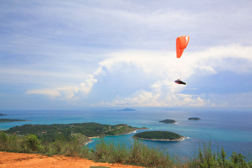 Mountain and Sea Parasailing  Flying at, Black Rock Point View in Phuket thailand