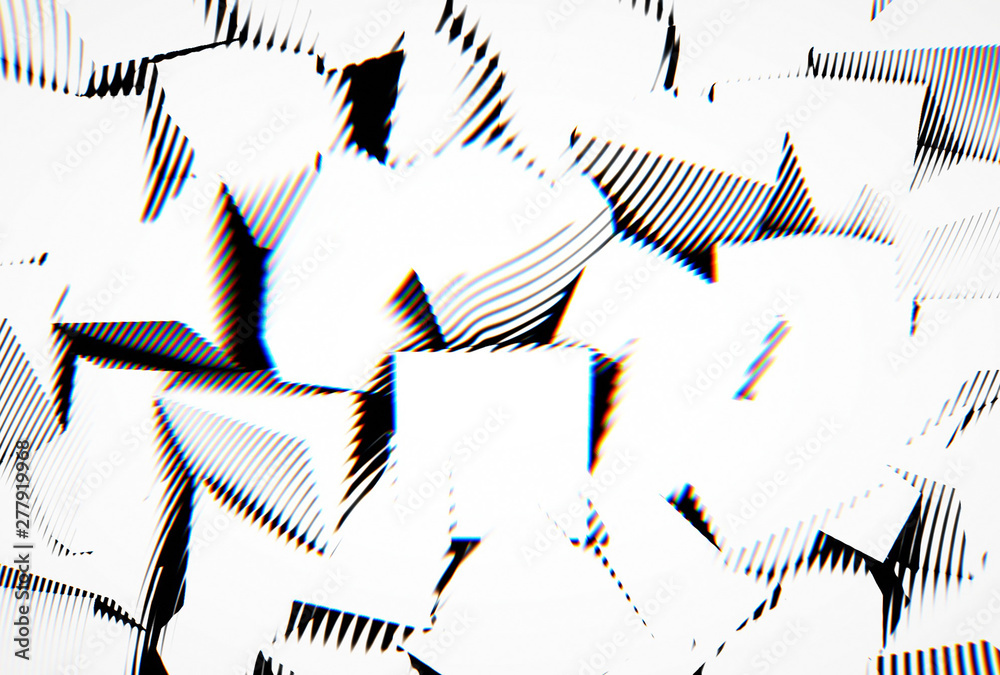 Poster abstract background with engraving or woodcut styled 3d shapes and glitch effect