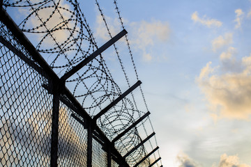 Background of prison warfare, barbed wire fence in Phuket Thailand
