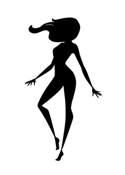 Black silhouette beautiful fashion woman standing cartoon character design flat vector illustration