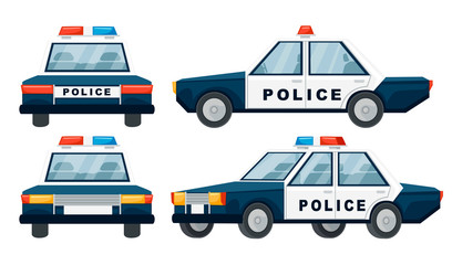 Cartoon design police cars set flat vector illustration isolated on white background