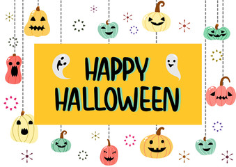 happy halloween with pumpkin colorful,white background.vector.illustration.