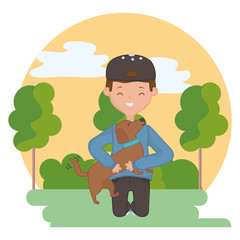 Boy with dog cartoon design