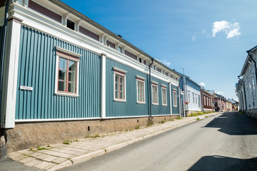 Rauma, Finland - 27 June, 2019: Old Rauma, one of UNESCO World Heritage sites, is the largest unified wooden town in the Nordic countries
