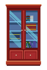 House wooden library with window doors