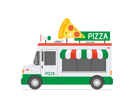 Pizza Food Truck. Isolated On White Background