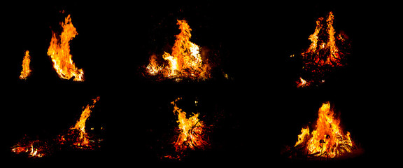 Bonfire on black background light, The collection of fire. Suitable for use in the design, editing, decoration, use on both print and website.