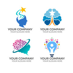 brain creative mind education logo design vector template set on white background