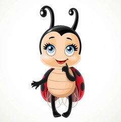Cute cartoon little ladybug stand on a white background © Azuzl