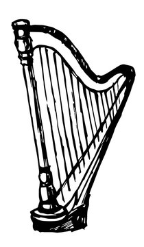 ink illustration of harp sketch