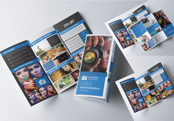 Photography Trifold Brochure Layout with Photo Frame Elements