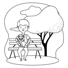 Boy with cat cartoon design