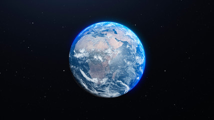 Obraz na płótnie Canvas Closeup view of planet earth among the stars. Astrophysics theme 3d render