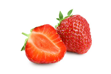 Strawberries isolated on white background. Top view. Flat lay pattern