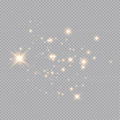 Set of gold glowing light effects isolated on transparent background. Glow light effect. Star exploded sparkles.