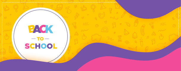 Back to school banner, simple design for any purposes with doodle background. Study concept.