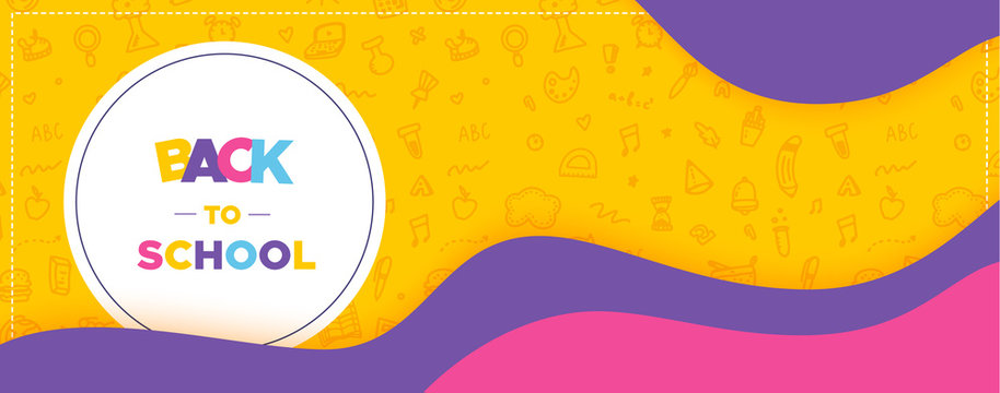 Back to school banner, simple design for any purposes with doodle background. Study concept.