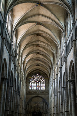 Side nave and the ceiling in the the Vienne Cathedral, a medieval Roman Catholic church dedicated to Saint Maurice, Vienne, France