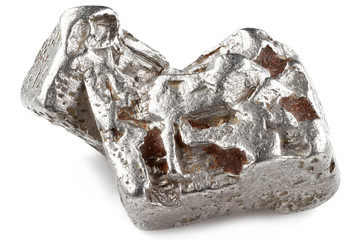 native 2.5 gram platinum nugget from the Kondyor Massif, Khabarovsk Krai, Russia isolated on white...