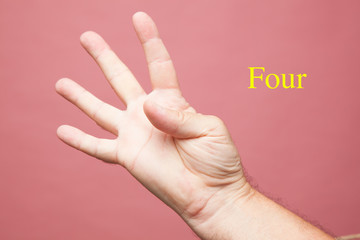 Mano y dedos haciendo signos numéricos y expresiones simbólicas, victoria,, OK, uno, dos, tres,...