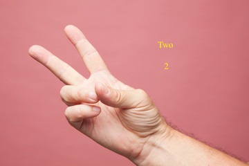 Mano y dedos haciendo signos numéricos y expresiones simbólicas, victoria,, OK, uno, dos, tres,...