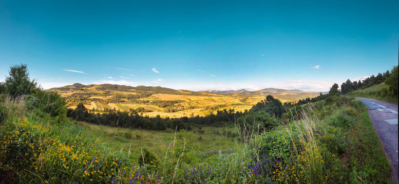 Colorful landscape valley with mountains in the background